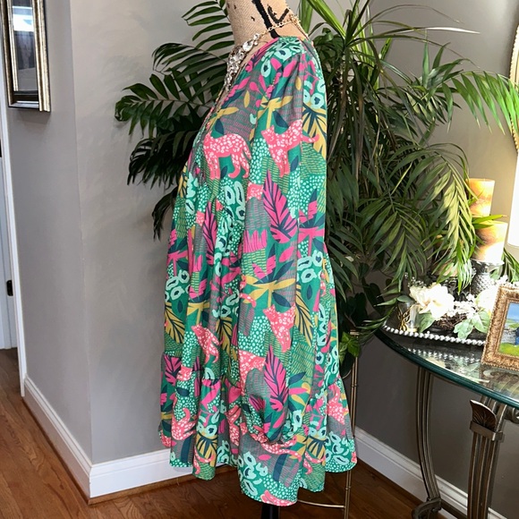 Peach Love California Green and Pink leopard print Midi Dress size large 💚🩷 - Picture 5 of 13